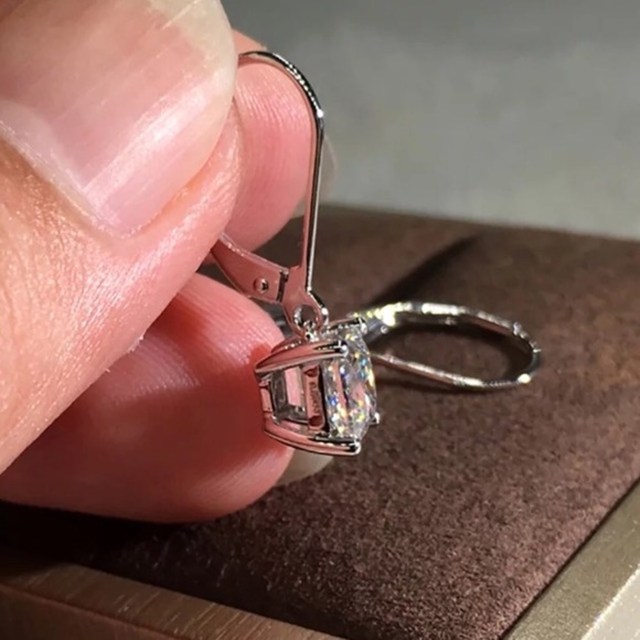 2 Carat Princess Cut Solitaire Drop Earrings - Picture 3 of 4